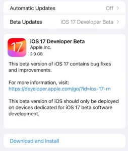 download ios 17 beta dev-beta